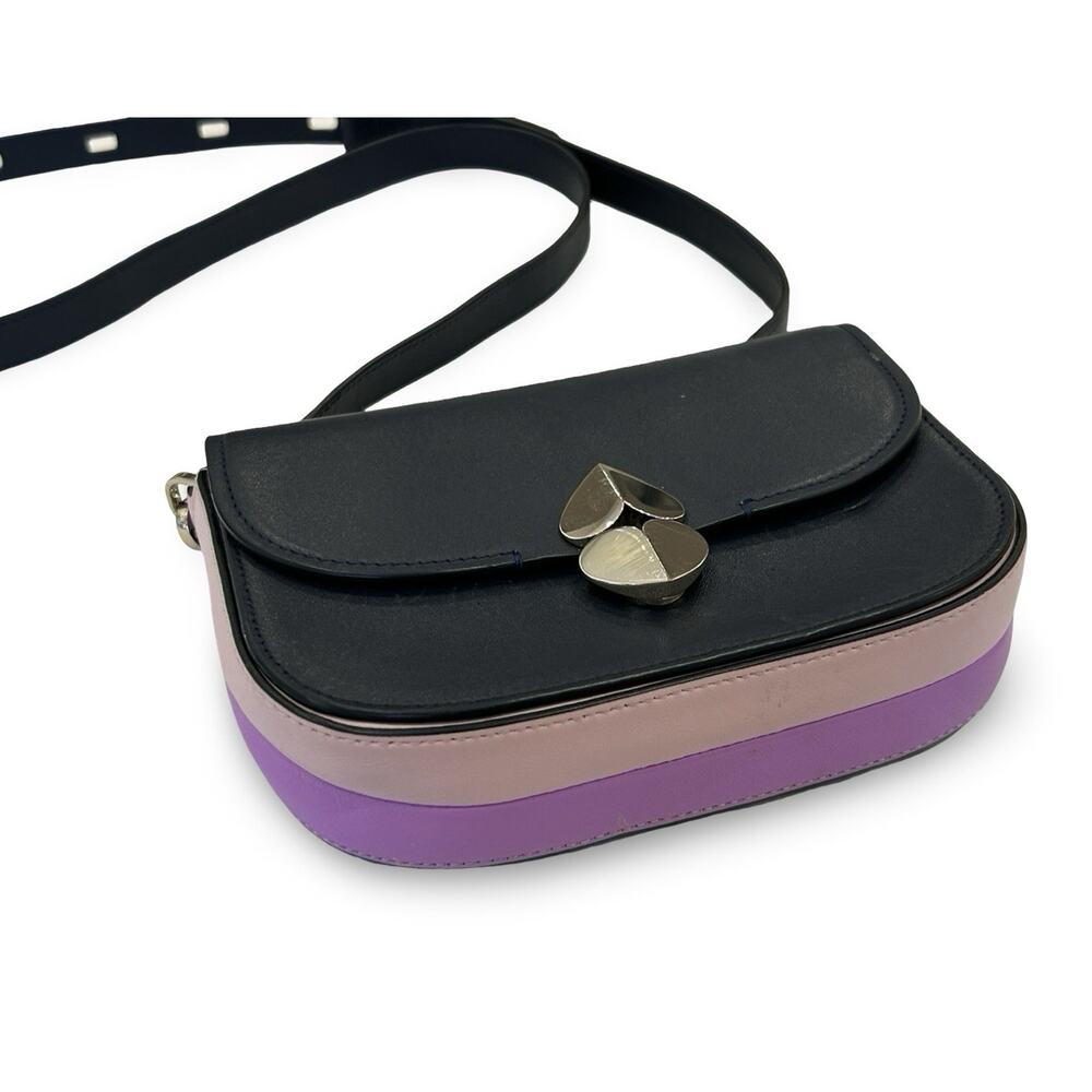 Kate Spade Lula Small Saddle Crossbody Bag Blue Pink & Purple Colorblock